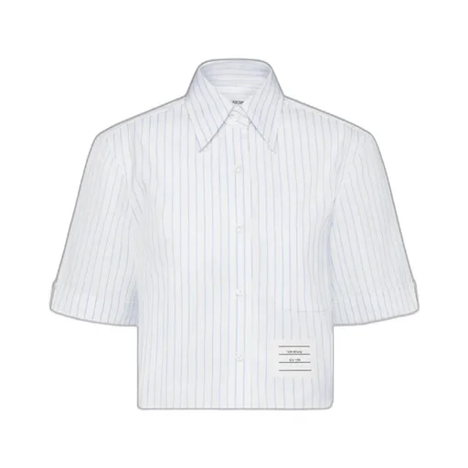 Pinstripe Poplin Cropped Short Sleeve Shirt