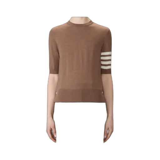 4 Bar Sleeved Fine-Knitted T-Shirt