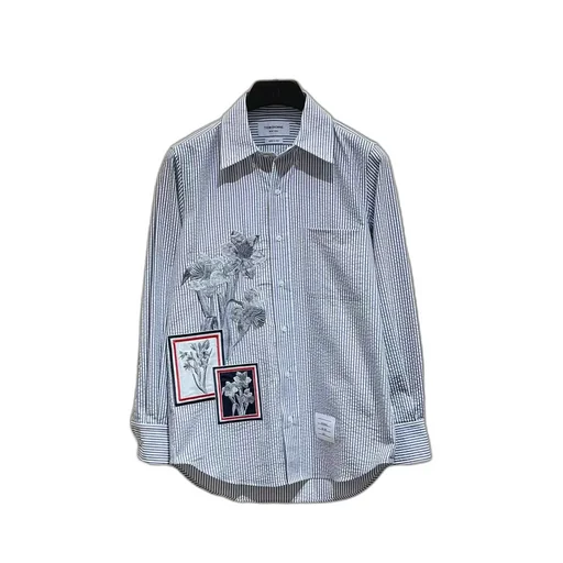 Striped Shirt With Floral Appliqué