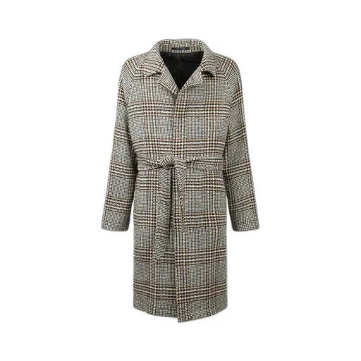 Checked Belted Single-Breasted Coat
