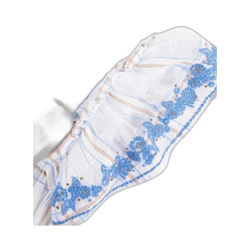 Floral-Embroidered Checked Flared Dress