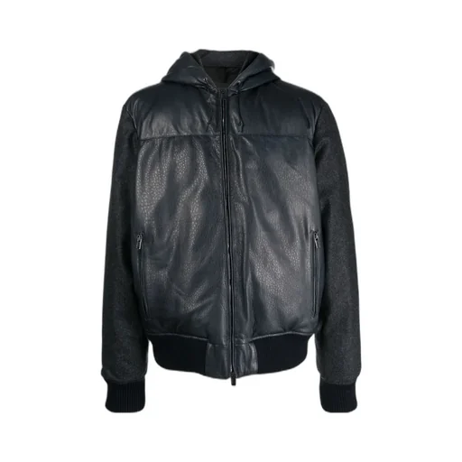 Contrast-Panel Hooded Bomber Jacket