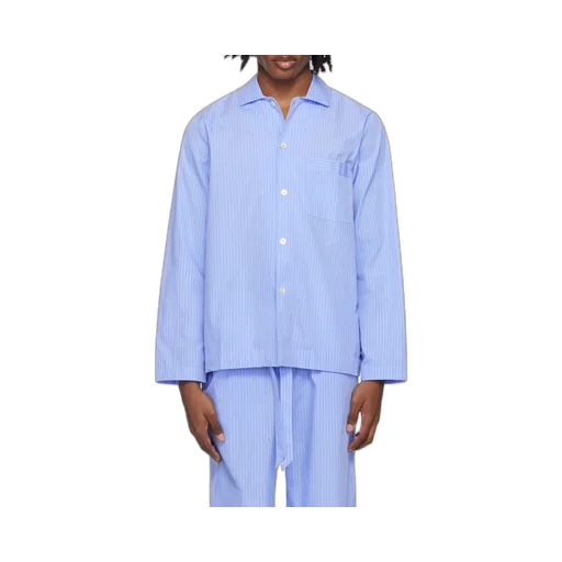 Long Sleeved Pinstriped Poplin Pajama Shirt