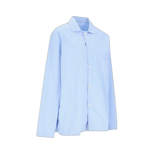 Long Sleeved Pinstriped Poplin Pajama Shirt