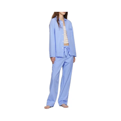 Long Sleeved Pinstriped Poplin Pajama Shirt
