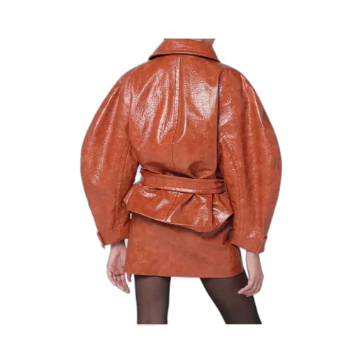 Leather-Effect Belted Jacket