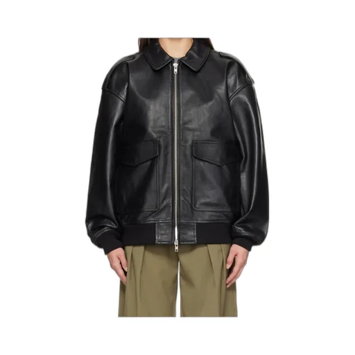 Classic-Collar Pocketed Leather Jacket
