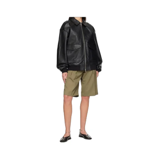 Classic-Collar Pocketed Leather Jacket
