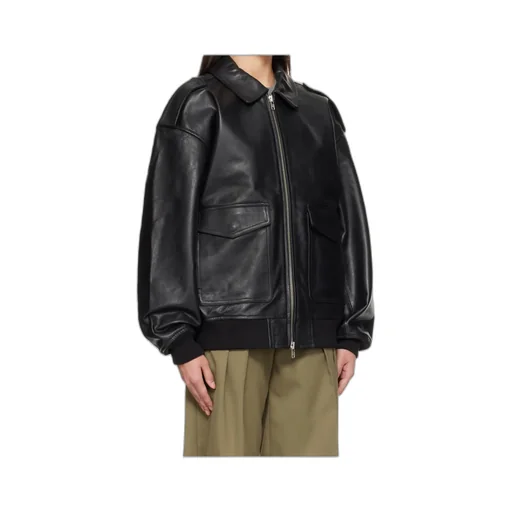 Classic-Collar Pocketed Leather Jacket