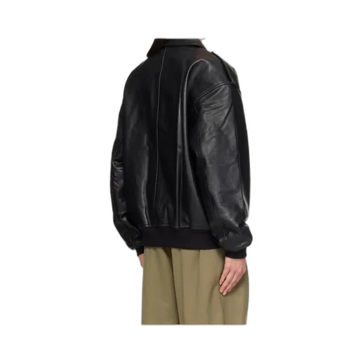 Classic-Collar Pocketed Leather Jacket
