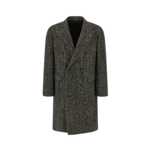 Herringbone Patterned Double-Breasted Coat
