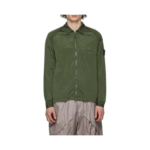 Compass-Patch Crinkled Zip-Up Overshirt