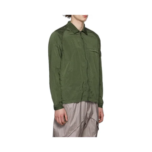Compass-Patch Crinkled Zip-Up Overshirt
