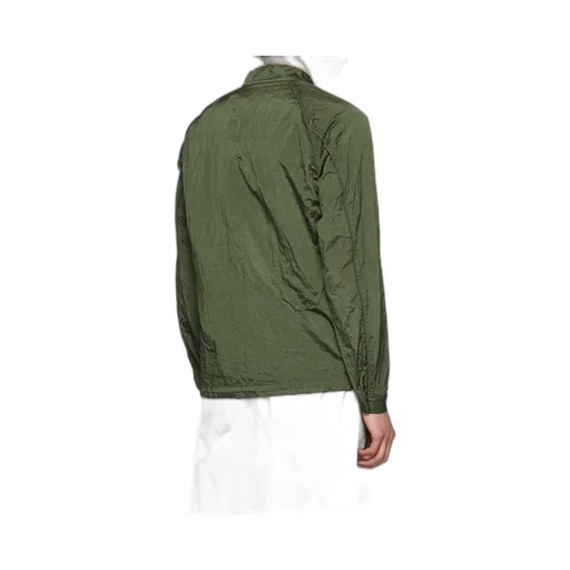 Compass-Patch Crinkled Zip-Up Overshirt