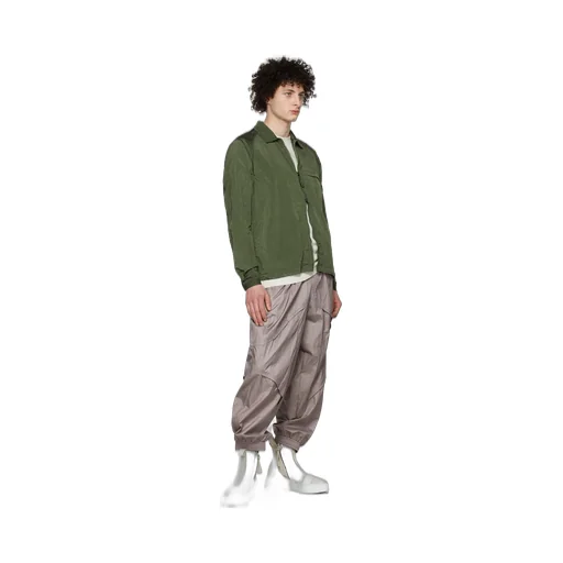 Compass-Patch Crinkled Zip-Up Overshirt