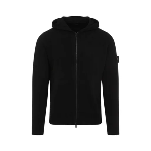 Logo Patch Zipped Hooded Cardigan