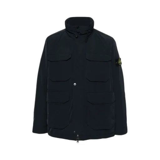Compass-Badge Funnel Neck Puffer Jacket