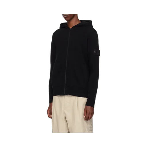 Logo Patch Zipped Hooded Cardigan