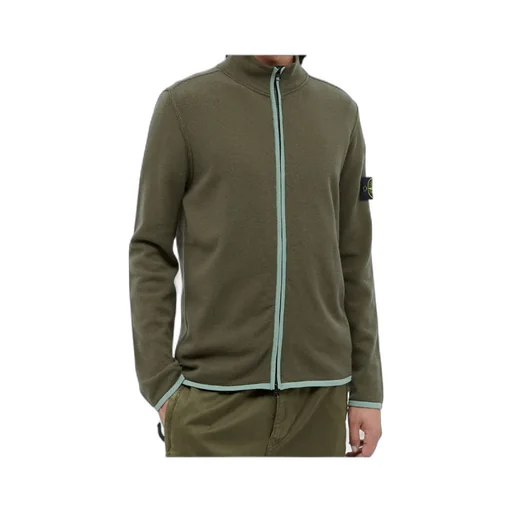 Compass-Patch High-Neck Zipped Cardigan