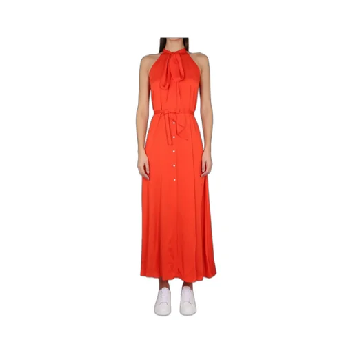 Halterneck Button-Detailed Midi Shirt Dress