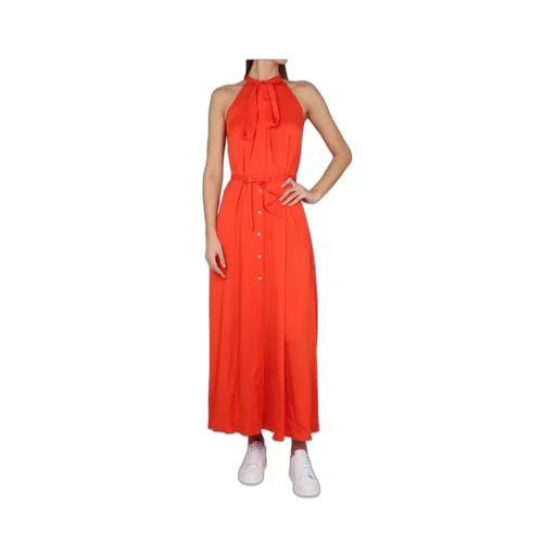 Halterneck Button-Detailed Midi Shirt Dress