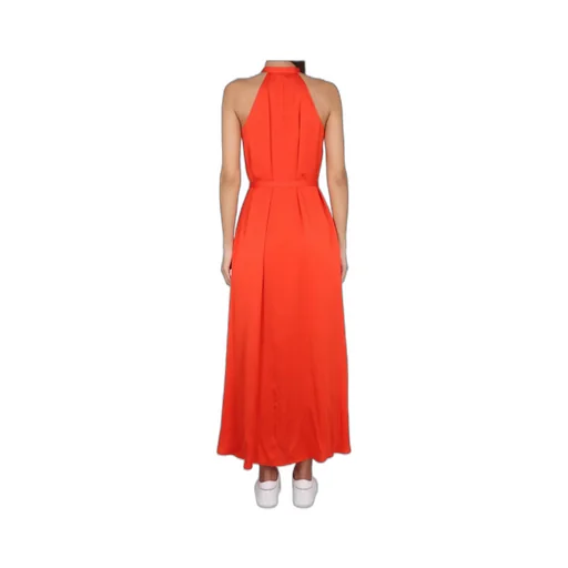 Halterneck Button-Detailed Midi Shirt Dress