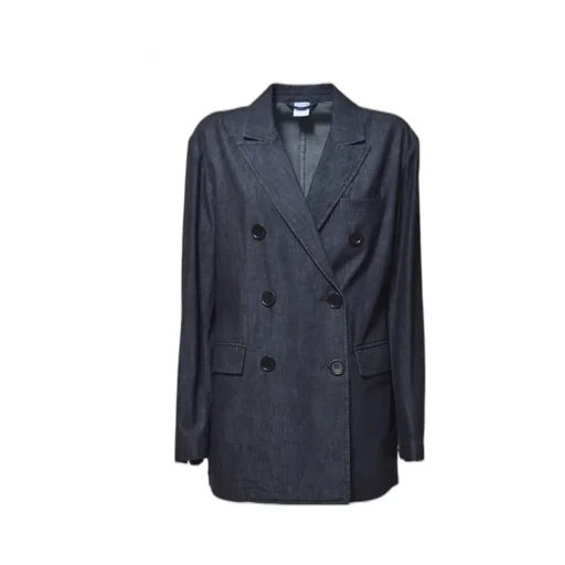 Double-Breasted Long Sleeved Denim Blazer