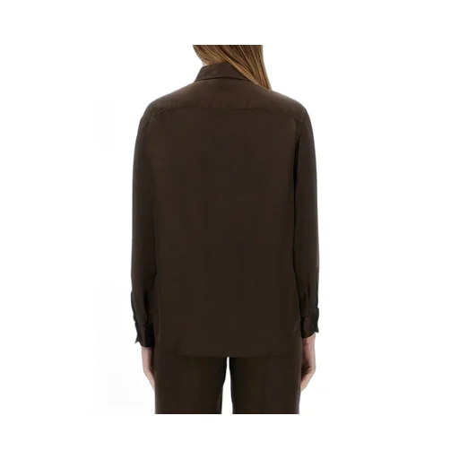 Long-Sleeved Curved Hem Shirt
