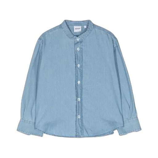 Band-Collar Denim Shirt