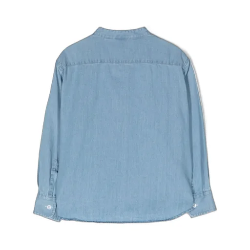 Band-Collar Denim Shirt