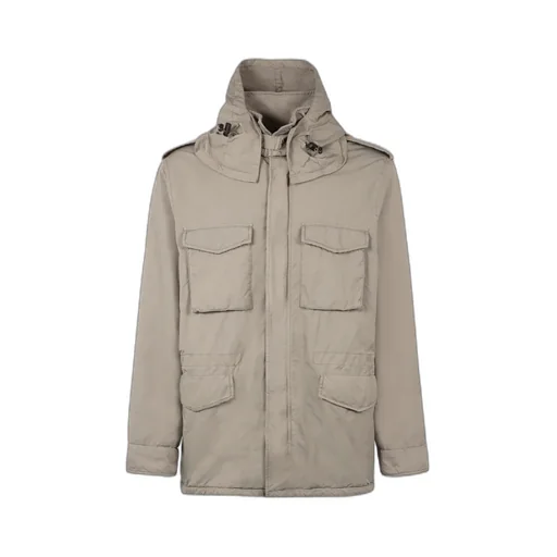Crinkled-Finish Patch-Pocketed Military Jacket