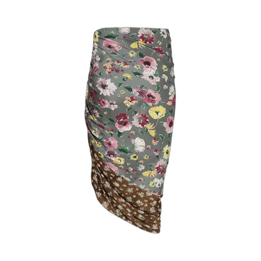 Floral Printed Asymmetric Draped Midi Skirt