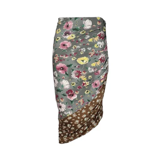 Floral Printed Asymmetric Draped Midi Skirt