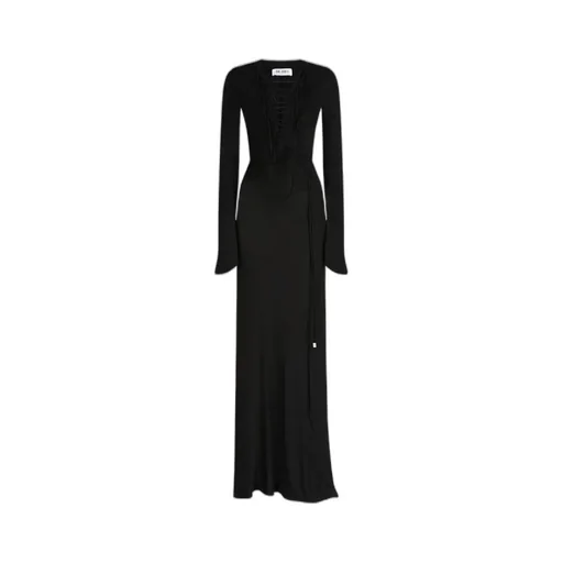 Lace-Up Long-Sleeved Maxi Dress