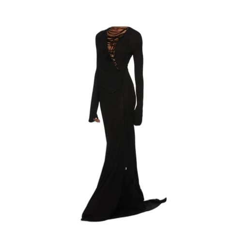 Lace-Up Long-Sleeved Maxi Dress