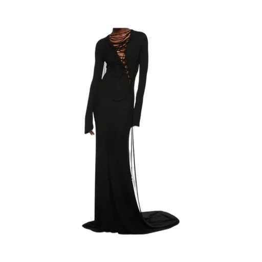 Lace-Up Long-Sleeved Maxi Dress