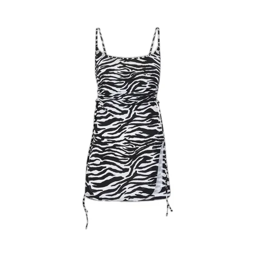 Zebra-Printed Drawstring Mini Dress