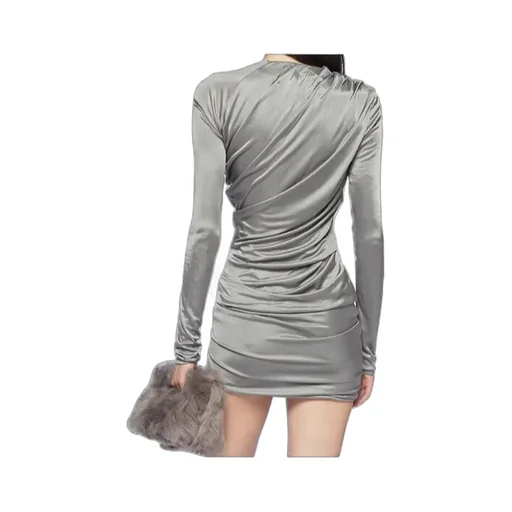 Asymmetric-Neck Mini Dress