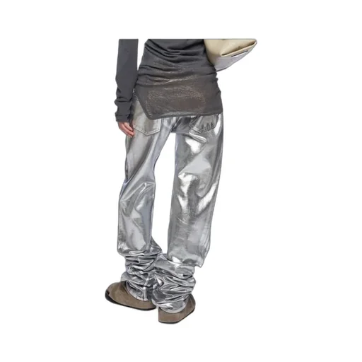 Metallic-Finish Logo Patch Jeans
