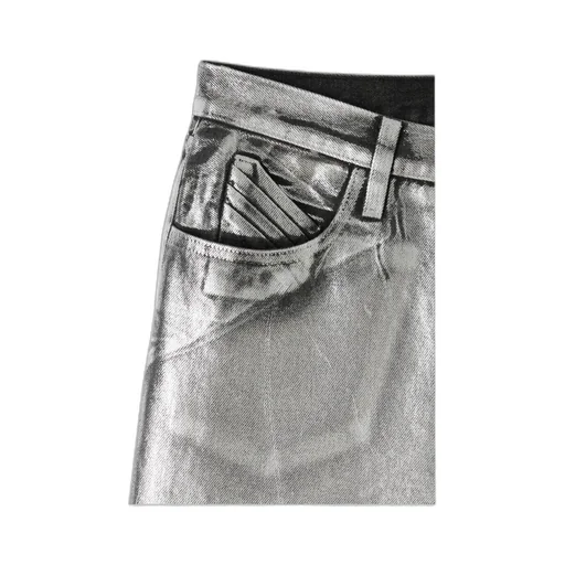 Metallic-Finish Logo Patch Jeans