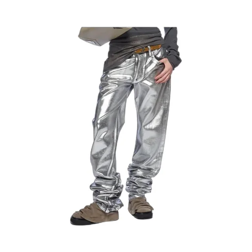 Metallic-Finish Logo Patch Jeans