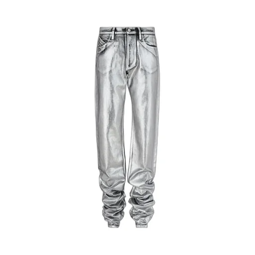 Metallic-Finish Logo Patch Jeans