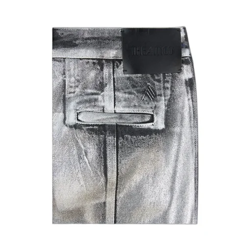 Side Slit Coated Denim Midi Skirt
