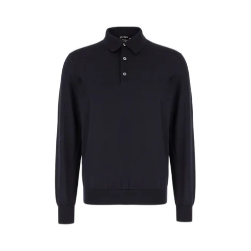 Long-Sleeved Knitted Polo Shirt