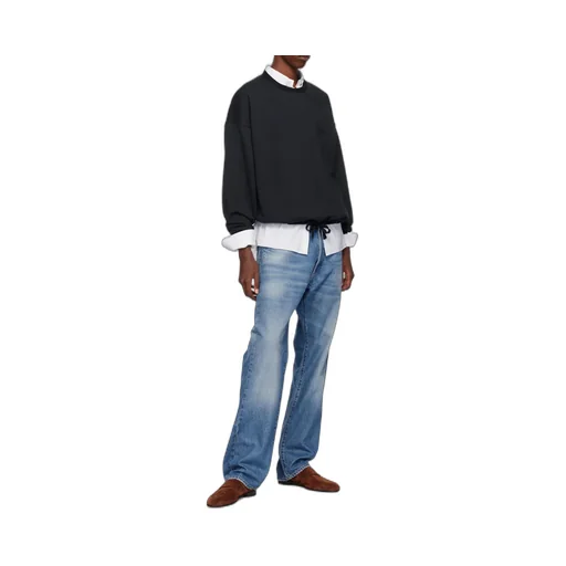 Logo Embroidered Drawstring Hem Crewneck Sweatshirt