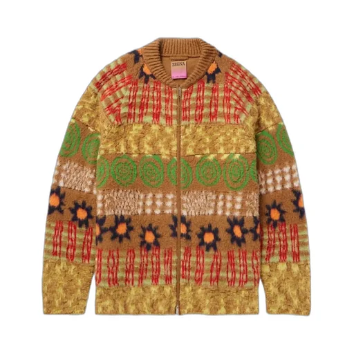 X The Elder Statesman Patterned-Intarsia Jacket