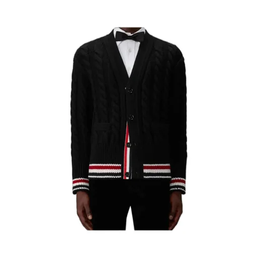 V-Neck Stripe-Hem Cardigan