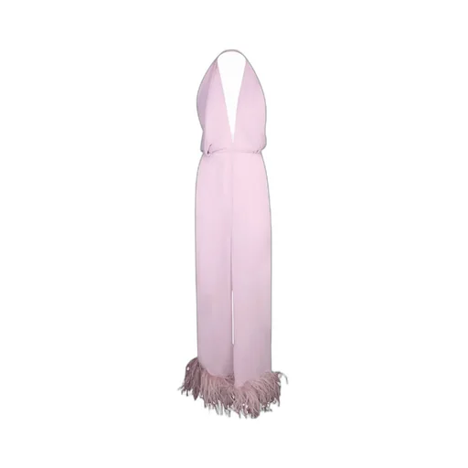 Backless Dress With Feather Trim