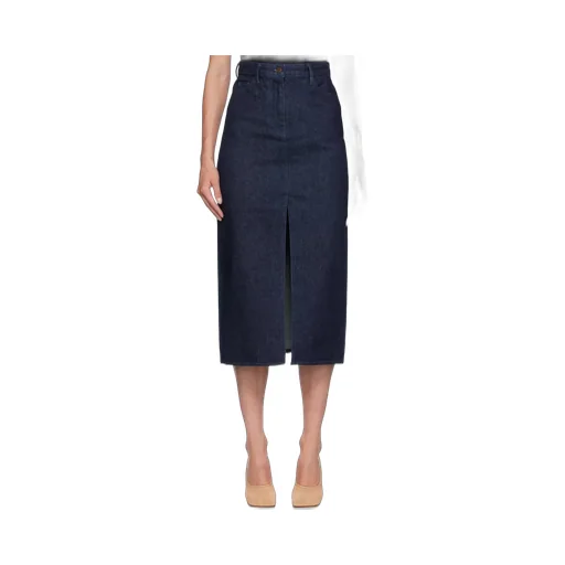 Ille Front-Slit Denim Midi Skirt