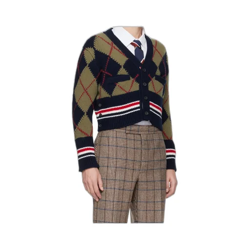 Argyle-Intarsia V-Neck Cardigan